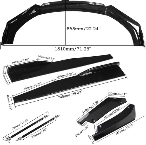 Vista 3 de Kit de Carrocería Universal para Alerón de Labio de Parachoques Delantero + Extensión de Falda Lateral de 2M / 86.6" + Kit de Carrocería de Panel