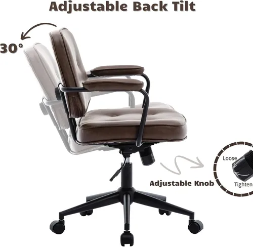 Vista 6 de HEAH-YO Juego de 1 sillas de escritorio modernas sin brazos, silla giratoria para computadora con ruedas y reposabrazos, silla de oficina ajustable