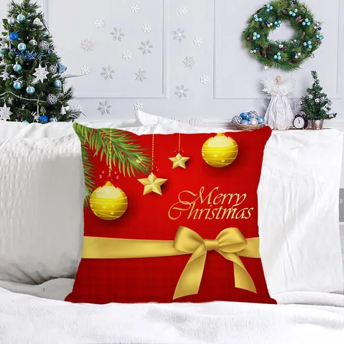 Vista 4 de Juego de 4 fundas de almohada de Navidad de 12 x 12 pulgadas, fundas de almohada de terciopelo de Navidad, fundas de almohada doradas y rojas