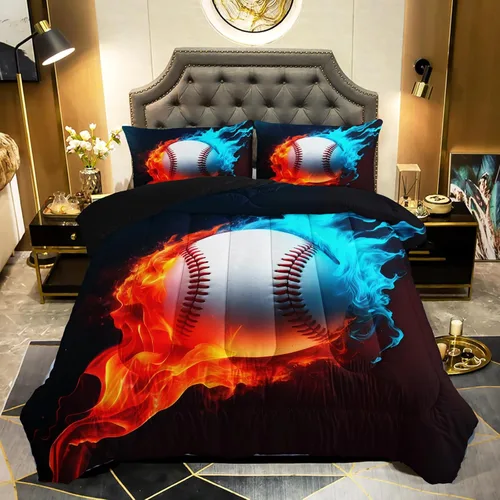 Vista 12 de QOOMO Juego de edredón de fútbol americano de 3 piezas, tamaño individual, juego de ropa de cama de fuego y agua para adolescentes, niños y niñas