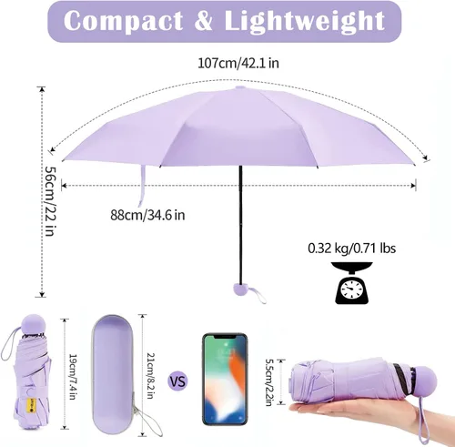 Vista 7 de Sehnschut - Sombrilla portátil de viaje con 8 costillas pequeña plegable plegable para sol y lluvia para mujer protección UV