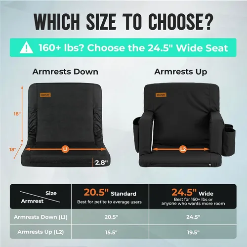 Vista 3 de Overmont Asiento de Estadio con Soporte para la Espalda - Cojín Acolchado de 2.8'' Reclinable de 6 Posiciones Asiento de Gradería con Ganchos Dobles