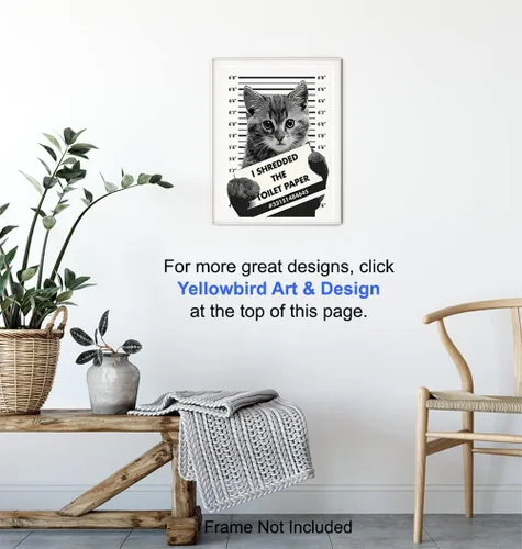 Vista 6 de Divertida decoración de pared de baño de gato, póster de decoración del hogar de 8 x 10 pulgadas, para baño, baño de invitados, tocador, regalo