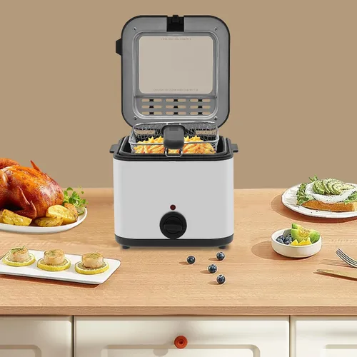 Vista 5 de Freidora eléctrica con canasta, freidora de acero inoxidable para encimera de 1000 W, para restaurantes, puestos de comida rápida, aperitivos