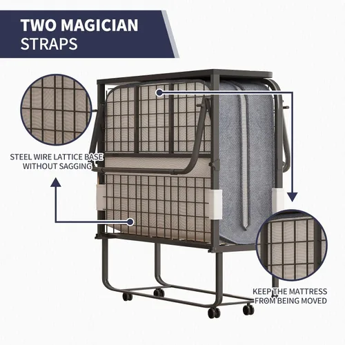Vista 5 de ijuicy Cama plegable, cama plegable de 75 x 31 pulgadas con colchón de 5 pulgadas de grosor para adultos, relleno de espuma de alto rebote, cama