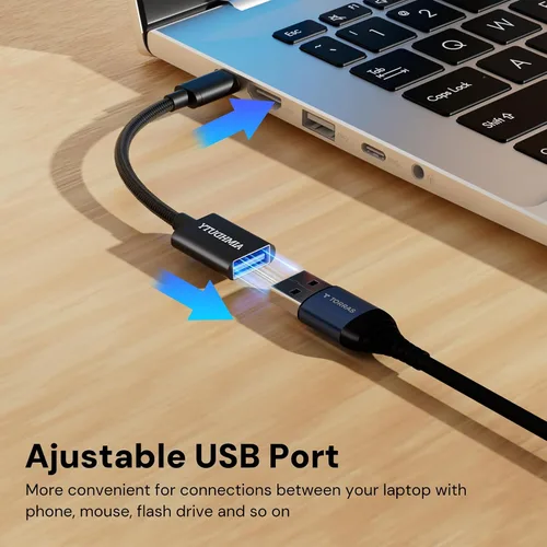 Vista 7 de Paquete de 2 adaptadores USB C a USB, cable USB C macho a USB hembra OTG, trenzado de nailon, carcasa de aluminio, compatible con iPhone 17, 16, 15