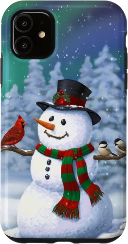 Vista 10 de Funda para iPhone 17 con diseño de muñeco de nieve y pájaros en invierno
