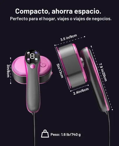 Vista 6 de Vaporizador y plancha 2 en 1 para ropa, vaporizador portátil de mano para prendas con pantalla LED, vaporizador de viaje grande para ropa con panel