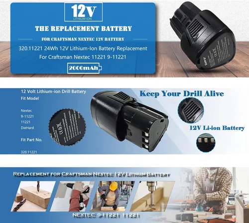 Vista 7 de Estry Batería de repuesto de 12 V 2000 mAh para Craftsman Nextec 9-11221 11221, 320.11221 batería de iones de litio