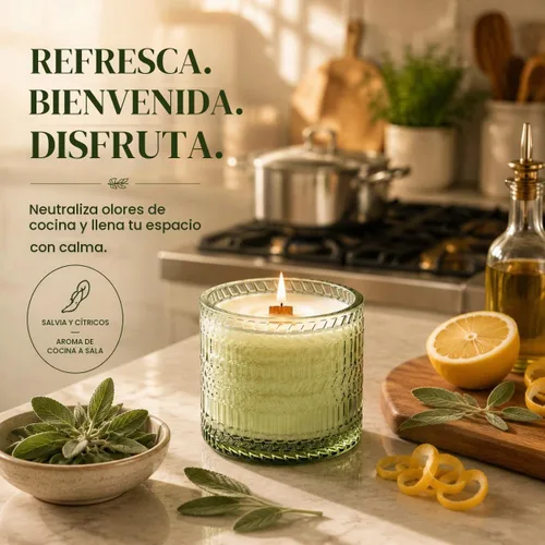 Vista 6 de Velas perfumadas de salvia y cítricos, con mecha de madera crepitante, vela de soja, 7.4 onzas, velas naturales no tóxicas, 55 horas de combustión