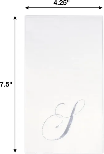 Vista 3 de Gift Boutique 100 Servilletas Blancas para Invitados con Monograma Plateado Letra S Paquete de Papel Desechable Elegante Servilleta de Mano