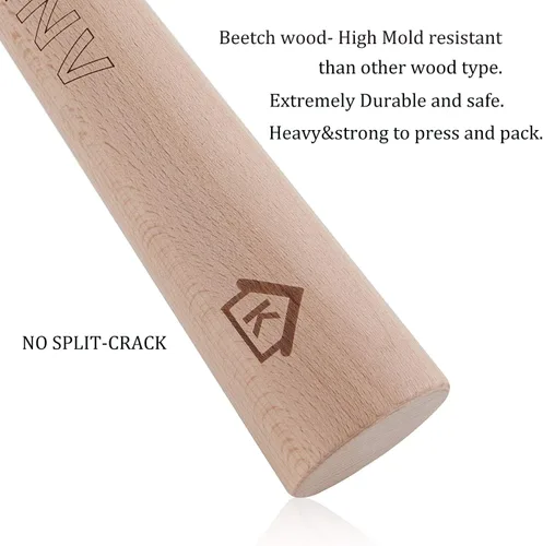 Vista 8 de Chucrut Pounder para tarros Mason Fermentación Vegetal Packer Kimchee Tamper, una pieza de madera de haya maciza (12 pulgadas)
