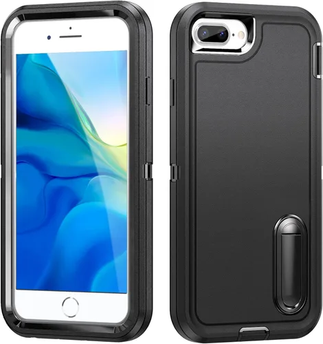 Vista 3 de IDweel Funda para iPhone 8 Plus/7 Plus/6S Plus/6 Plus con soporte, protección resistente, a prueba de golpes, arañazos, ajuste delgado, negro