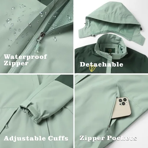Vista 5 de GIISAM Chaqueta de lluvia para mujer, impermeable, ligera, impermeable, impermeable, rompevientos, con capucha