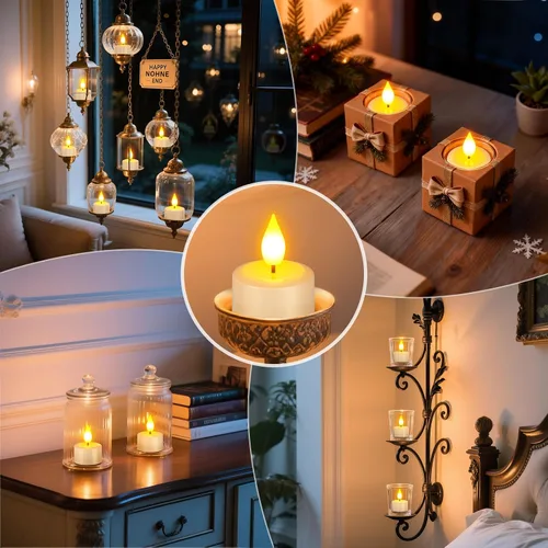 Vista 6 de PChero Paquete de 12 velas recargables sin llama con temporizador remoto, velas de té que funcionan con pilas, velas LED parpadeantes para el hogar