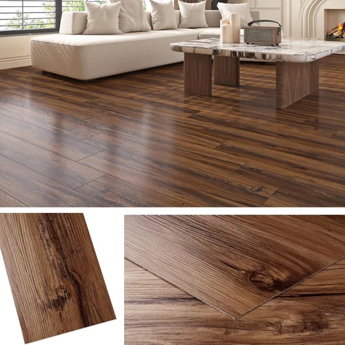 Vista 10 de Livelynine Suelo de madera de acacia natural, baldosas de vinilo impermeable, autoadhesivas, aspecto de madera, suelo laminado apto para inquilinos