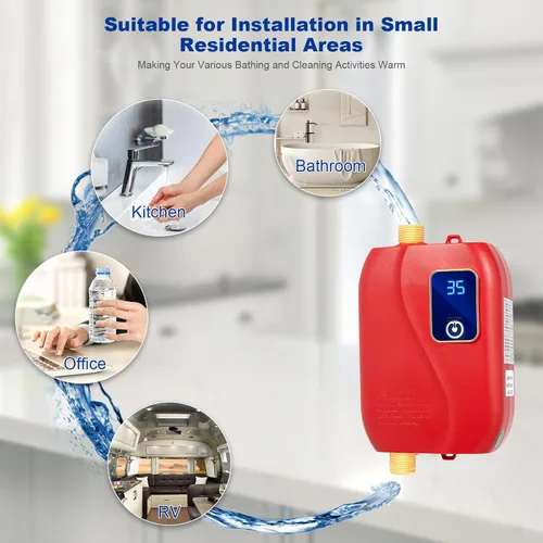 Vista 8 de Calentador de agua instantáneo sin tanque, pequeño, eléctrico, sin tanque, calentador de agua caliente, grifo de lavado de cocina, temperatura