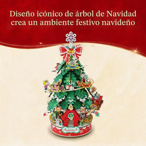 Vista 3 de puremind Snoopy Peanuts Christmas Tree 3D Wooden Puzzle, DIY Model Kit
