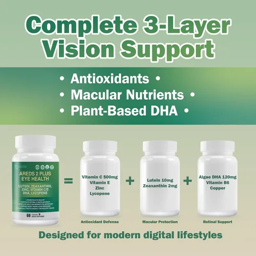 Vista 4 de AREDS 2 Plus Suplemento de vitamina para los ojos, suplementos de luteína y zeaxantina con DHA para personas mayores macular, apoya la claridad