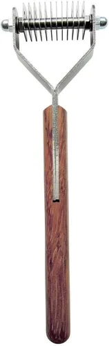 Vista 6 de Mars Coat King Original Dematting Undercoat - Rastrillo de aseo para perros y gatos, acero inoxidable con mango de madera, fabricado en Alemania, 20