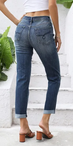 Vista 3 de OFLUCK Jeans de cintura alta para mujer, rasgados, elásticos, recortados