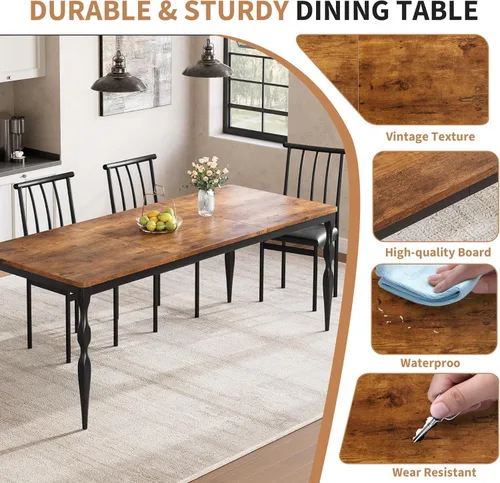 Vista 3 de IDEALHOUSE Mesa de comedor de granja rectangular de 78 pulgadas para 6-8 personas, mesa de cocina de madera con patas resistentes, mesa de cocina