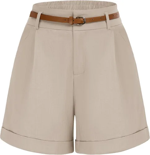 Vista 8 de Belle Poque Bermudas para mujer, cintura elástica, pantalones cortos de pierna ancha con bolsillos y cinturones Negro