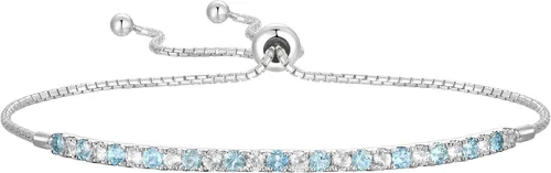 Vista 11 de Pulsera Bolo ajustable de Tirafina con gemas y zafiro blanco creado en laboratorio, de plata esterlina, fácil de poner y quitar