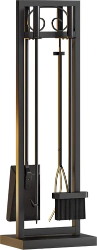 Vista 5 de Kingson Juego de herramientas para chimenea de 5 piezas – 30.5" Diseño de volutas negras, accesorios de chimenea de servicio pesado para chimeneas