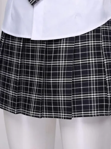 Vista 6 de Aiihoo Disfraz de uniforme escolar japonés para mujer camisa de manga corta con falda a cuadros y corbata
