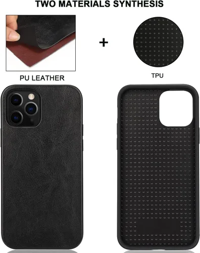 Vista 2 de TENDLIN Compatible con iPhone 12 Case/iPhone 12 Pro Funda Premium de cuero TPU Hybrid Cover (negro)