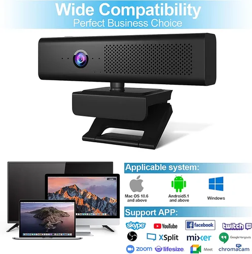 Vista 6 de ROTOPATA Cámara web de conferencia 3 en 1 Full HD 1080P con altavoz y 4 micrófonos USB Web Cam With 90° FOV, Magnet Privacy Cover, 3W Speaker