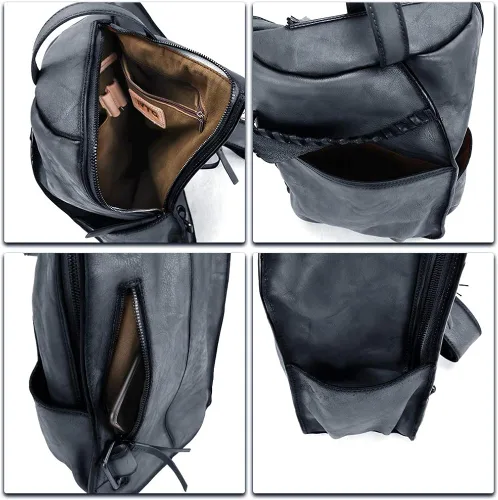 Vista 7 de Bolso de la honda de cuero genuino para los hombres Vintage hecho a mano Crossbody Casual Daypack hombro Satchel