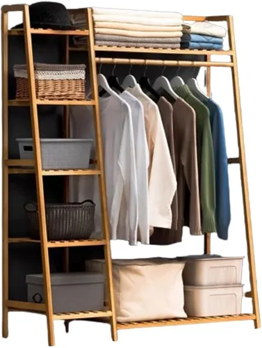 Vista 13 de Freestanding Clothes Hanging Rack with Hooks,Bamboo Garment Rack with Shoe Shelf,Heavy Duty Bamboo Garment Rack,Heavy Duty Bamboo Clothes Rail