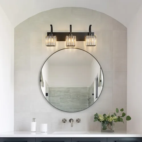 Vista 7 de Luces de tocador de cristal de 3 luces negras para tocador de baño, modernas lámparas de baño de cristal sobre espejo de 23.62 pulgadas de largo