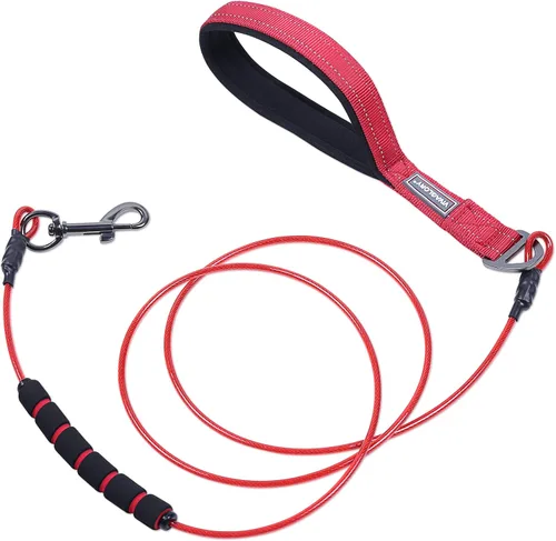 Vista 17 de VIVAGLORY Toughbite - Correa para perro a prueba de mordeduras, no masticable, con mango de tráfico y doble asa para entrenamiento y caminar, metal