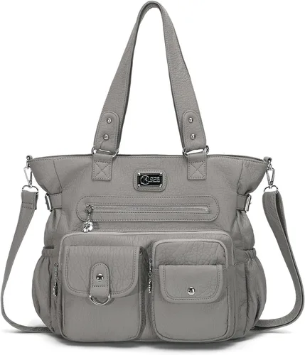 Vista 17 de KL928 Bolsos grandes para mujer, bolso de hombro, bolso de mano, elegantes bolsos Hobo de cuero vegano para señoras, A-Negro-4 01-gris carbón
