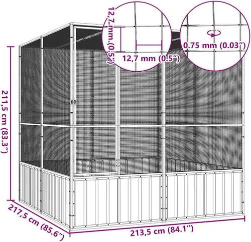 Vista 2 de vidaXL Jaula para pájaros gris 84.1"x85.6"x83.3" acero galvanizado