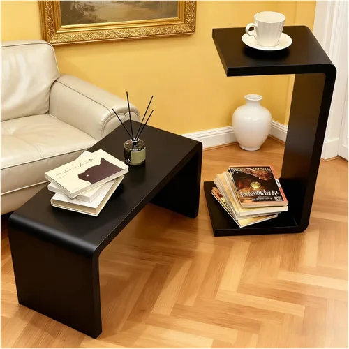 Vista 11 de Mesa auxiliar en forma de C, mesa auxiliar de madera maciza para sofá, cama y sala de estar, mesa auxiliar pequeña para aperitivos que ahorra
