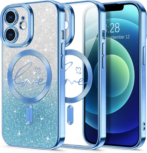 Vista 181 de Hython Funda para iPhone Air con purpurina, compatible con MagSafe Love Heart fundas magnéticas transparentes para teléfono para mujeres y niñas