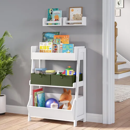 Vista 2 de RiverRidge Set de 2 contenedores de almacenamiento plegables para niños - Organizador de 10.5" con asas - Organizador de armario color oliva