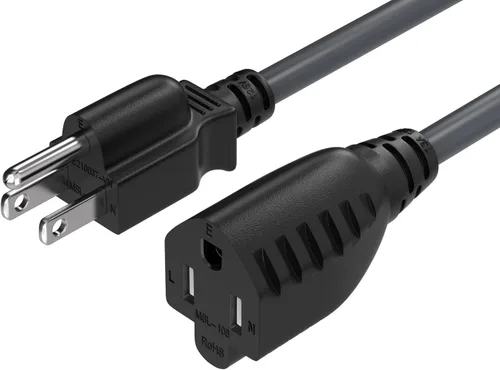 Vista 7 de Cable de alimentación de extensión de 1 pie NEMA 5-15P a NEMA 5-15R 3 clavijas, cable de alimentación de CA 16 AWG, color negro