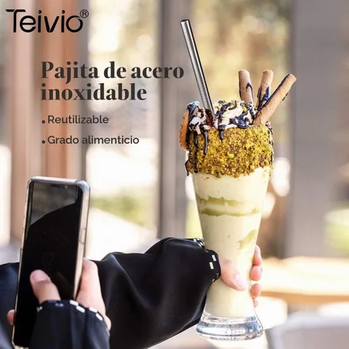 Vista 6 de Teivio 8 popotes de acero inoxidable de 5/16 pulgadas de ancho para vaso de 40 onzas con asa, popotes de metal reutilizables de 12 pulgadas