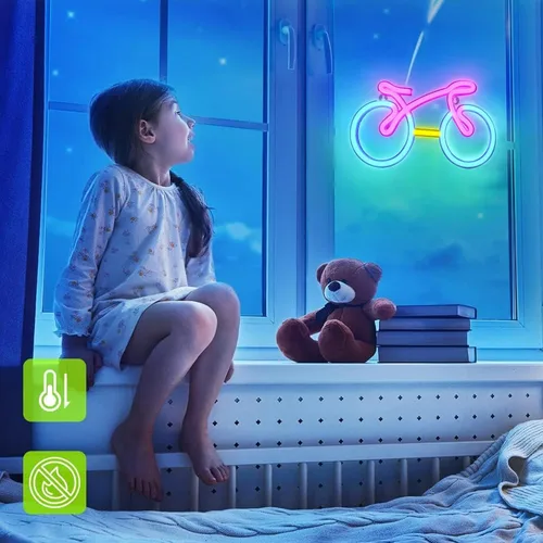 Vista 4 de ENUOLI Letreros de neón para bicicleta para decoración de pared, luces de neón de bicicleta para dormitorio, luz LED para bicicleta con USB