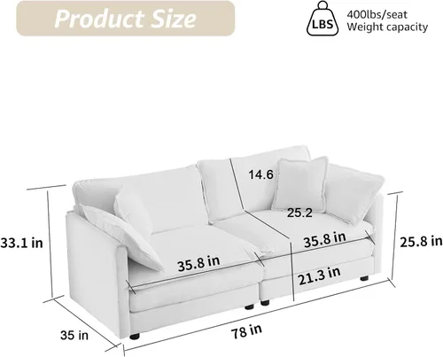 Vista 2 de Sofá modular modular de felpilla beige de 78 pulgadas para sala de estar, sofá modular de felpilla beige para sala de estar, sofás para sala