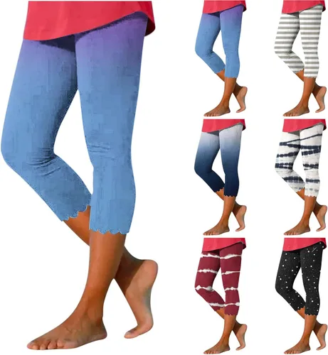 Vista 5 de Pantalones capri de verano para mujer, cintura elástica, puños fruncidos, estampado de flores, cómodos y elásticos