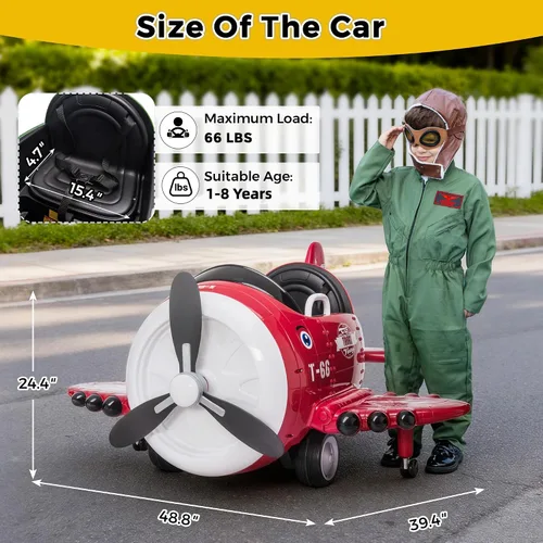 Vista 5 de Avión de paseo con control remoto TOBBI - Auto infantil con batería, auto para niños pequeños de 12V para conducir, autos eléctricos de paseo