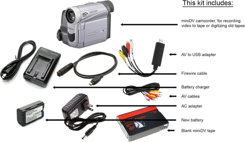 Vista 2 de Panasonic Corp Panasonic miniDV - Paquete de videocámara con adaptador USB para transferencia de cinta a digital