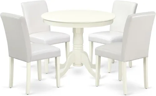 Vista 20 de East West Furniture ANAB3-AWA-05 - Juego de mesa de comedor moderno de 3 piezas, incluye una mesa de cocina redonda con pedestal y 2 sillas