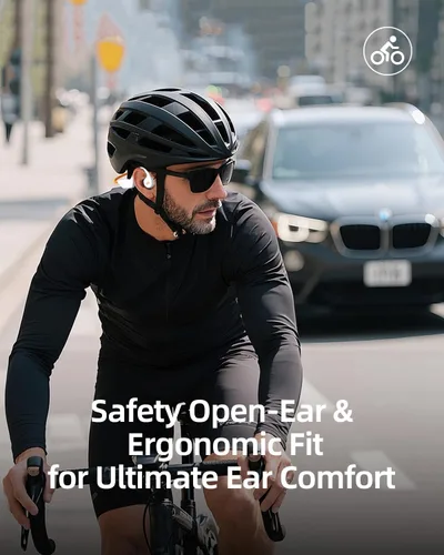 Vista 8 de Auriculares de conducción ósea, auriculares de oreja abierta con micrófono, auriculares inalámbricos Bluetooth para correr, auriculares impermeables